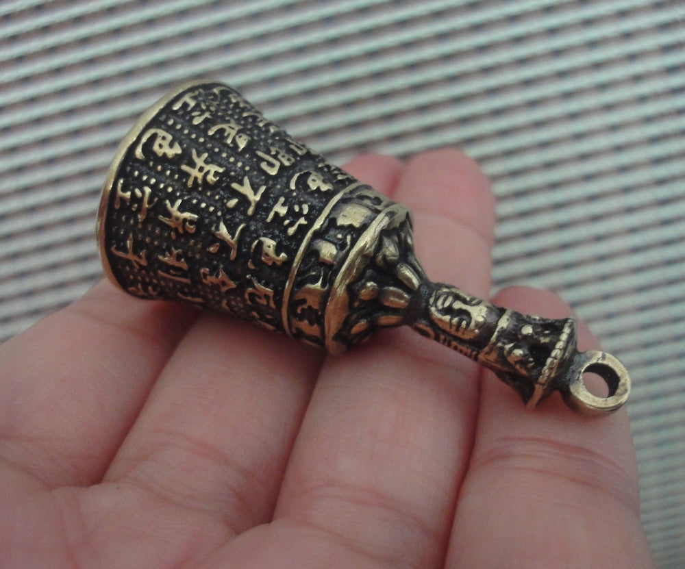 Brass Sacred Heart Sutra Bell Pendant Vintage Ornament