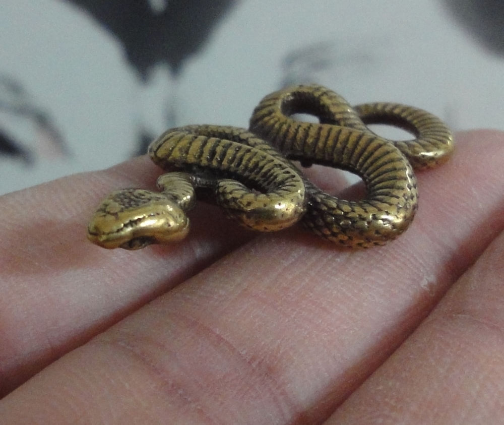 Vintage Style Solid Brass Small Zodiac Snake Figurine Statue for Home Decor