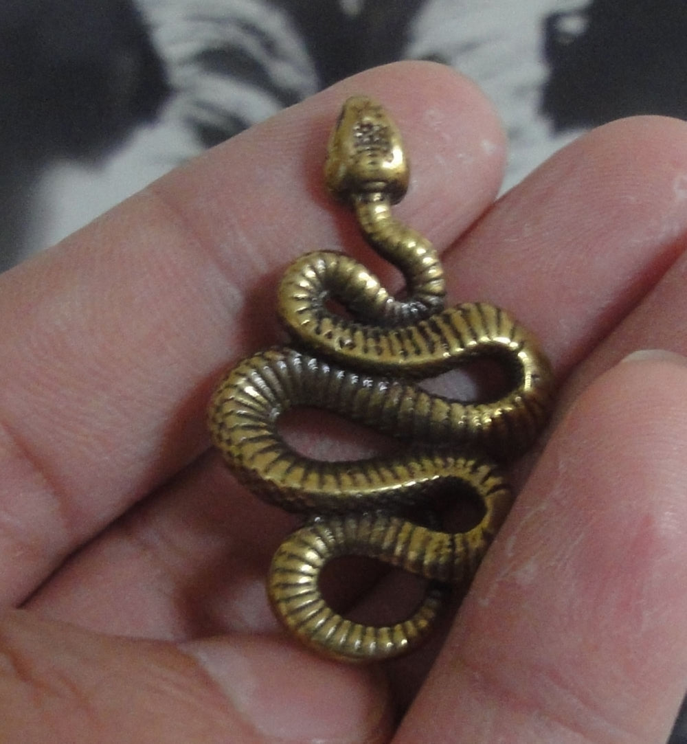 Vintage Style Solid Brass Small Zodiac Snake Figurine Statue for Home Decor