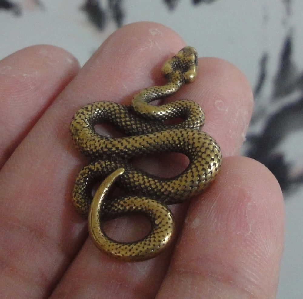 Vintage Style Solid Brass Small Zodiac Snake Figurine Statue for Home Decor