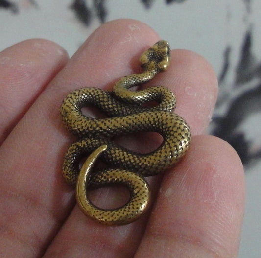 Vintage Style Solid Brass Small Zodiac Snake Figurine Statue for Home Decor