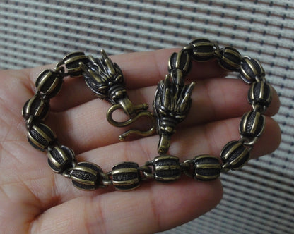 Brass Dragon Buckles Beads Chain Bracelet Vintage Style 22cm