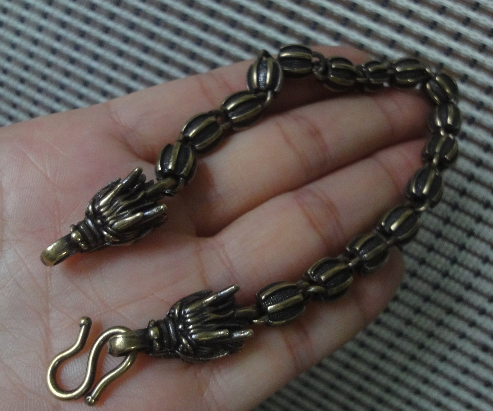 Brass Dragon Buckles Beads Chain Bracelet Vintage Style 22cm