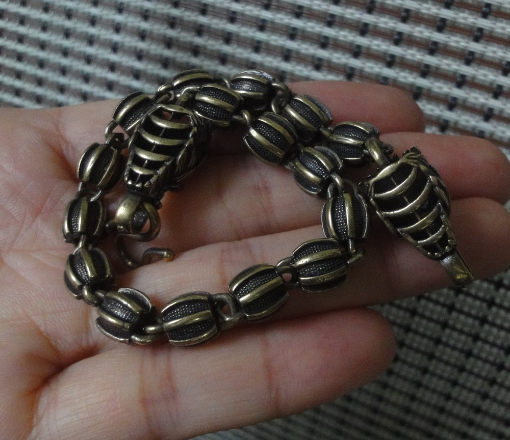 Brass Dragon Buckles Beads Chain Bracelet Vintage Style 22cm
