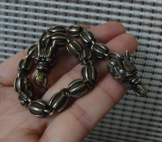 Brass Dragon Buckles Beads Chain Bracelet Vintage Style 22cm