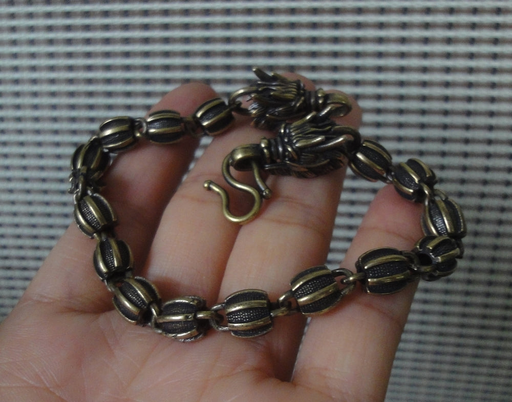 Brass Dragon Buckles Beads Chain Bracelet Vintage Style 22cm