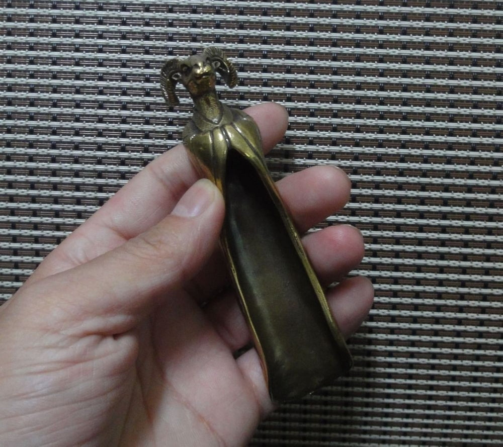 Solid Brass Copper Goat Head Statue Teaspoon Tool Vintage Style