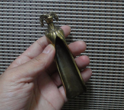 Solid Brass Copper Goat Head Statue Teaspoon Tool Vintage Style