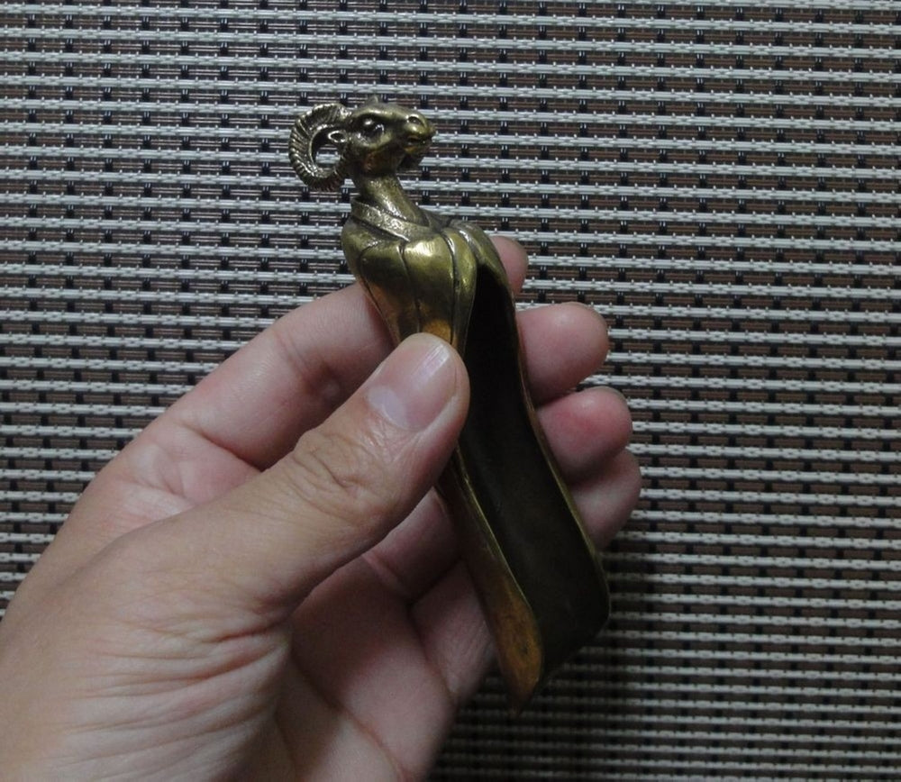 Solid Brass Copper Goat Head Statue Teaspoon Tool Vintage Style