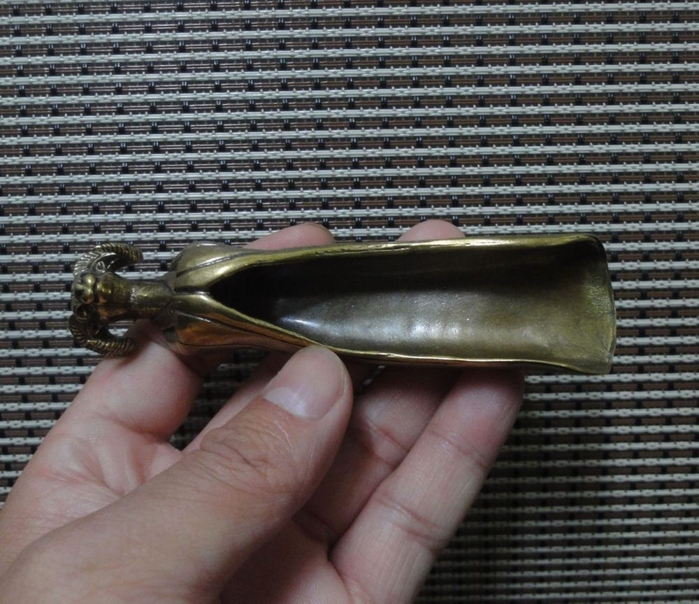 Solid Brass Copper Goat Head Statue Teaspoon Tool Vintage Style