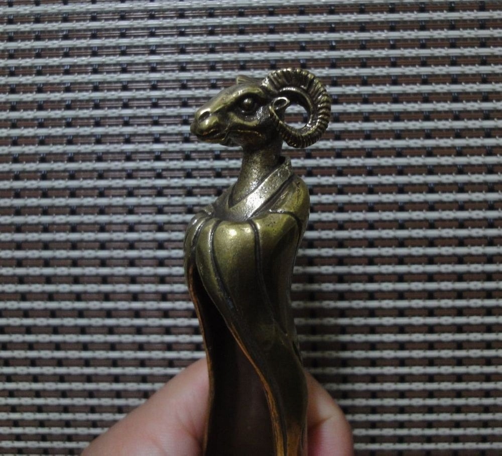 Solid Brass Copper Goat Head Statue Teaspoon Tool Vintage Style