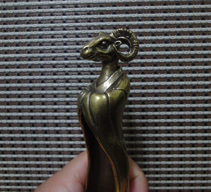 Solid Brass Copper Goat Head Statue Teaspoon Tool Vintage Style
