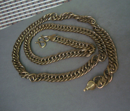 Vintage Brass Cuban Link Bracelet Necklace 61.5cm Length