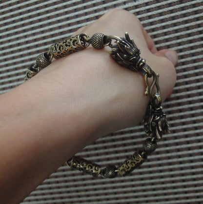 Vintage Brass Power Dragon Beaded Bracelet 22.5cm