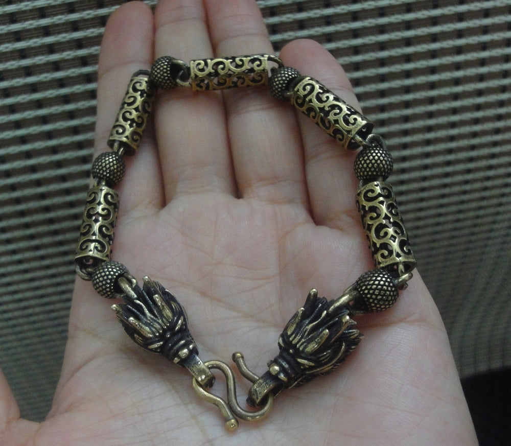 Vintage Brass Power Dragon Beaded Bracelet 22.5cm