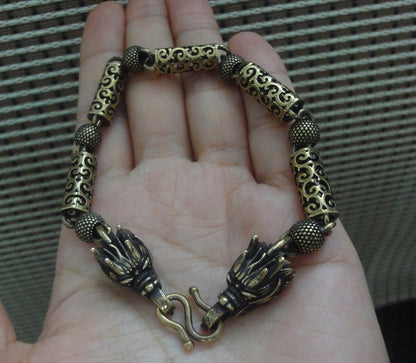 Vintage Brass Power Dragon Beaded Bracelet 22.5cm