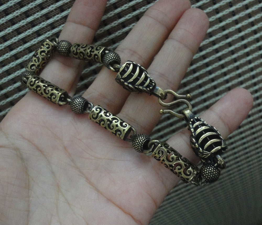 Vintage Brass Power Dragon Beaded Bracelet 22.5cm