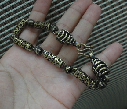 Vintage Brass Power Dragon Beaded Bracelet 22.5cm