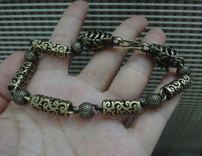 Vintage Brass Power Dragon Beaded Bracelet 22.5cm