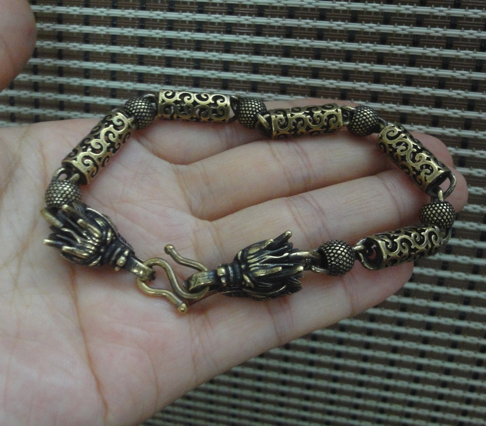 Vintage Brass Power Dragon Beaded Bracelet 22.5cm