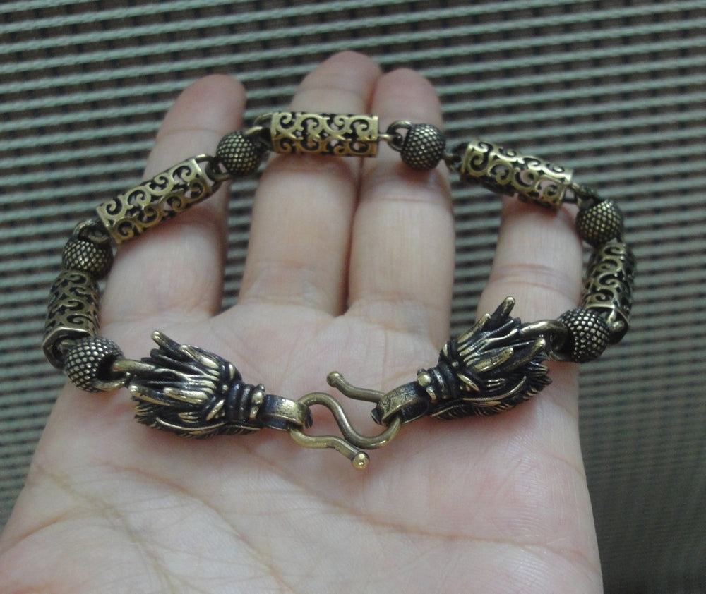 Vintage Brass Power Dragon Beaded Bracelet 22.5cm