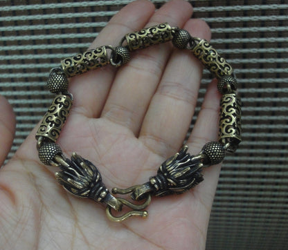 Vintage Brass Power Dragon Beaded Bracelet 22.5cm