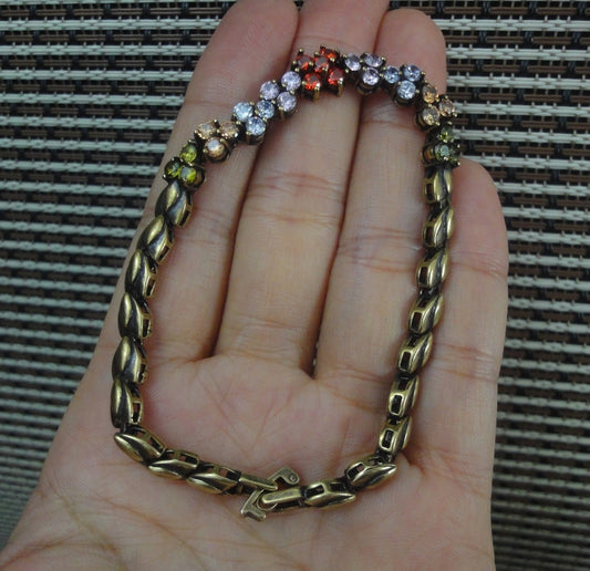 Retro Brass Rainbow Crystal Cluster Bracelet 21cm Special Gifts for Her