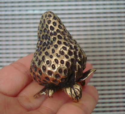 Solid Brass Strawberry Fruit Sculpture for Home Garden Decor
