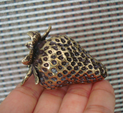 Solid Brass Strawberry Fruit Sculpture for Home Garden Decor