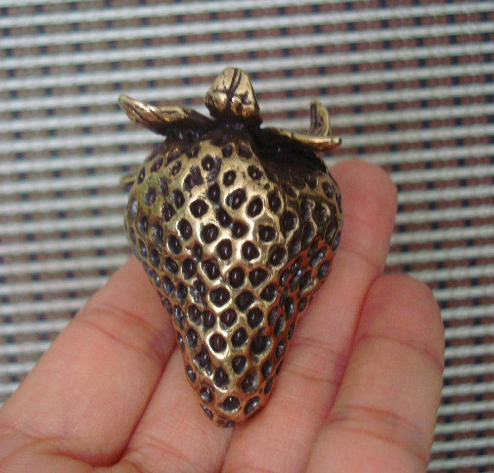Solid Brass Strawberry Fruit Sculpture for Home Garden Decor
