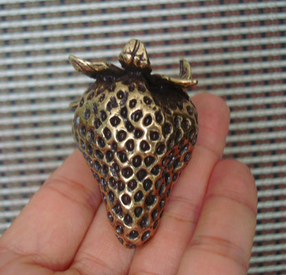 Solid Brass Strawberry Fruit Sculpture for Home Garden Decor