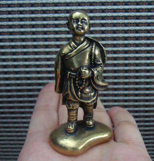 Solid Brass Young Monk Figurine Vintage Ornament
