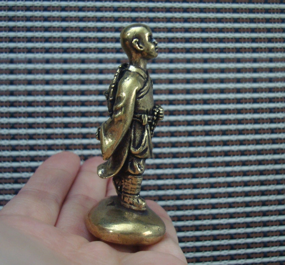 Solid Brass Young Monk Figurine Vintage Ornament