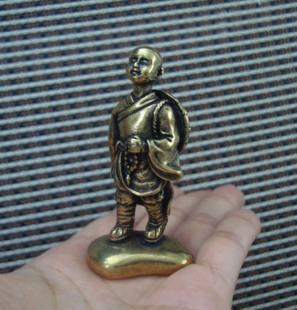 Solid Brass Young Monk Figurine Vintage Ornament