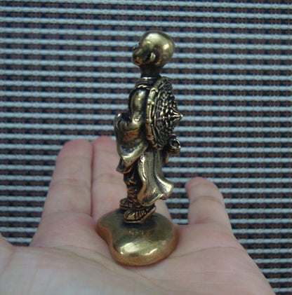 Solid Brass Young Monk Figurine Vintage Ornament