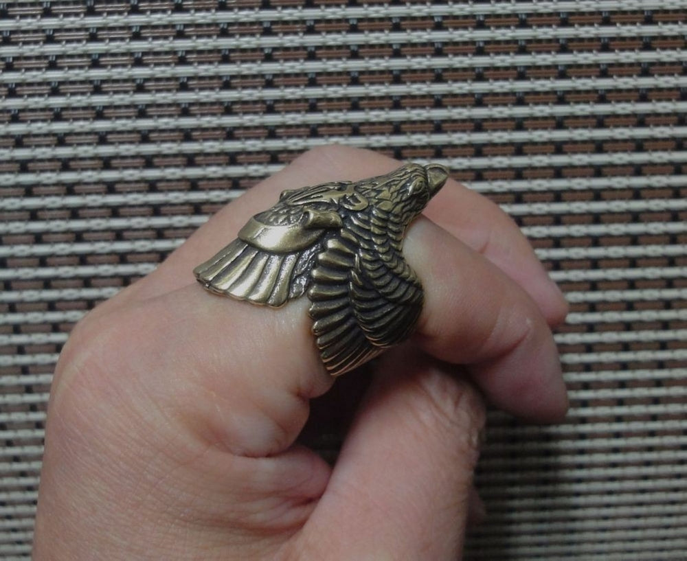 Vintage Style Brass Eagle Adjustable Open Ring (US size 10)