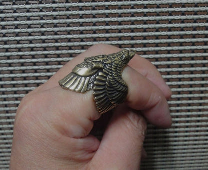 Vintage Style Brass Eagle Adjustable Open Ring (US size 10)