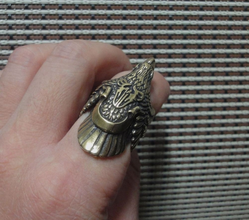 Vintage Style Brass Eagle Adjustable Open Ring (US size 10)