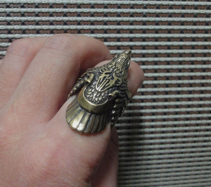 Vintage Style Brass Eagle Adjustable Open Ring (US size 10)