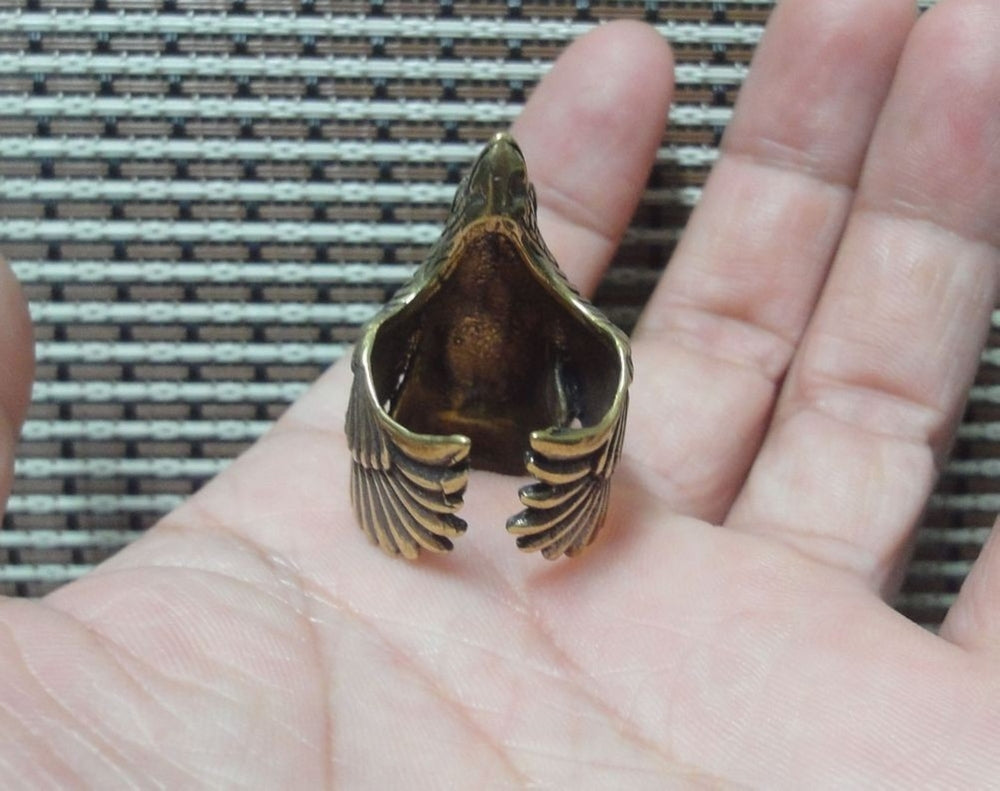 Vintage Style Brass Eagle Adjustable Open Ring (US size 10)