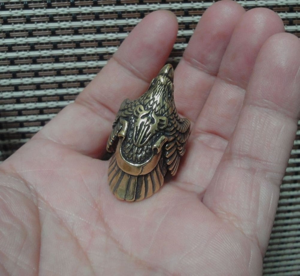 Vintage Style Brass Eagle Adjustable Open Ring (US size 10)