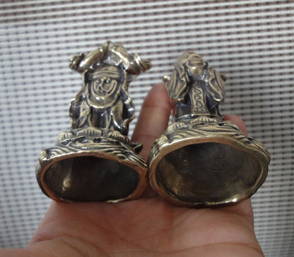 Pair Chinese Solid Brass Boy and Girl Statues Vintage Ornaments