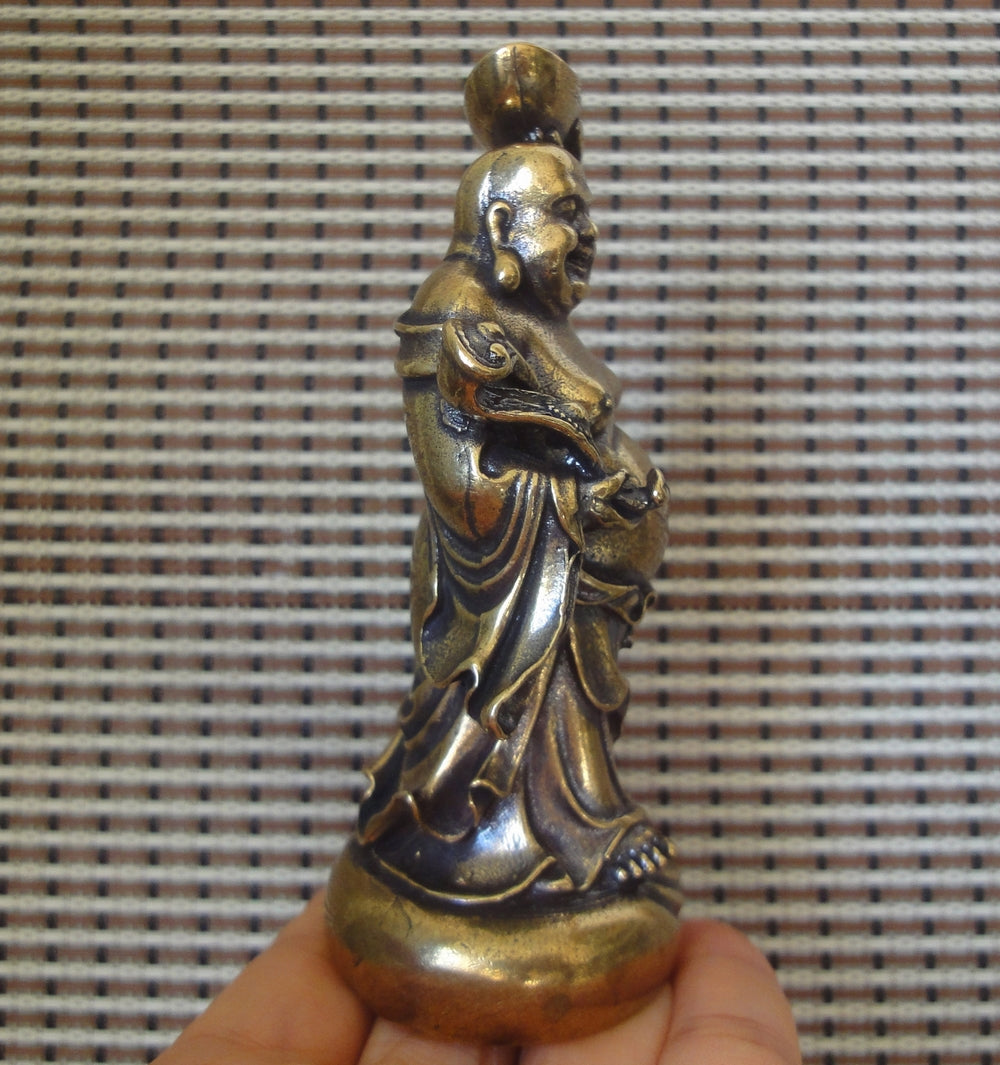 Solid Brass Wealth Maitreya Buddha Figurine Vintage "FengShui" Statue