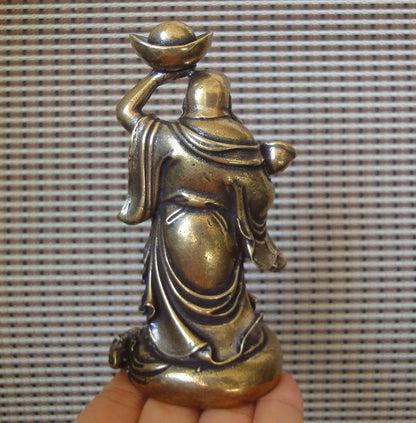 Solid Brass Wealth Maitreya Buddha Figurine Vintage "FengShui" Statue