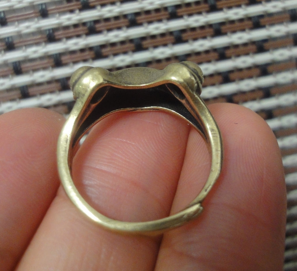 Vintage Style Brass Toad Ring - Adjustable Frog Ring (US size 6-8)