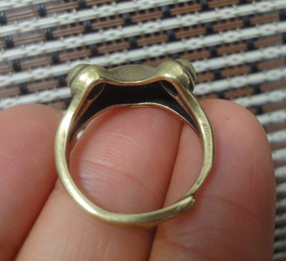 Vintage Style Brass Toad Ring - Adjustable Frog Ring (US size 6-8)