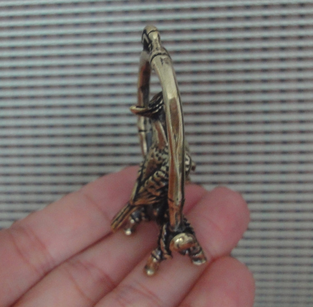 Brass Parrot on Perch Figurine Pendant for Home Decor