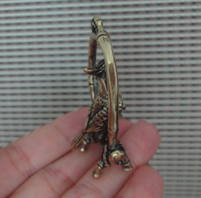 Brass Parrot on Perch Figurine Pendant for Home Decor