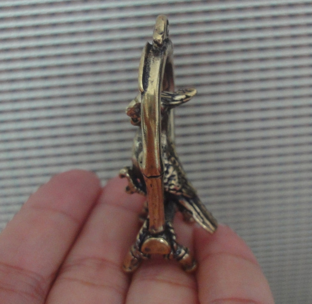 Brass Parrot on Perch Figurine Pendant for Home Decor