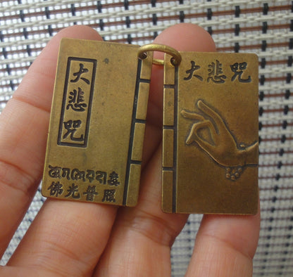 Vintage Brass Great Compassion Mantra Book Pendant